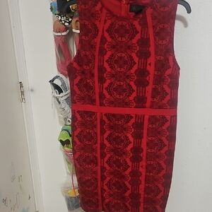 ARDASHLAAN Red Mini Dress Mock Neck Sleeveless